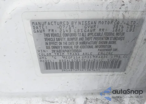 2019 Nissan Sentra Sv из США, поврежденный, VIN 3N1AB7AP4KY389644